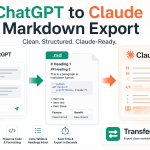 ChatGPT to Claude markdown export feature image showing clean markdown conversion workflow using TransferLLM tool.