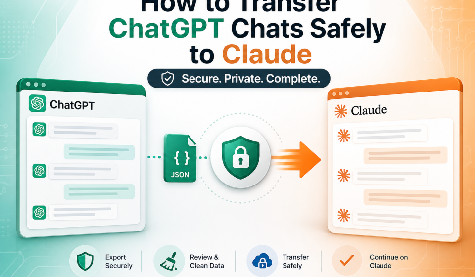 ChatGPT data export settings page for safe chat transfer