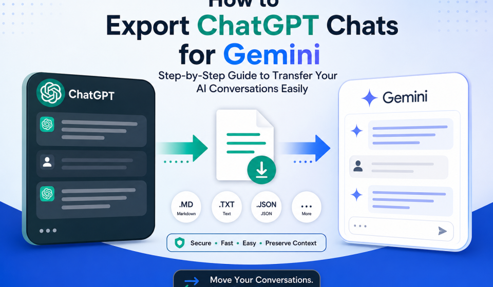Export ChatGPT chats for Gemini using TransferLLM with a simple step-by-step AI conversation migration process.